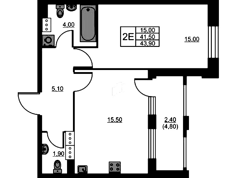 1-комнатная квартира 43.9 м², 10/13 эт., ЖК «Тайм Сквер»